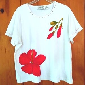 Tantrums Knit Short Sleeve Top with Floral Applique/Beadwork